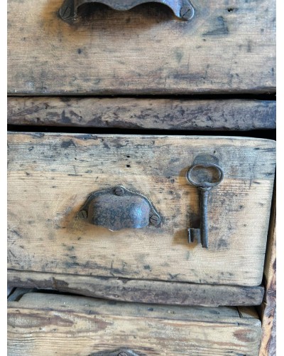 Ancien meuble d'atelier en bois, meuble de quincaillerie