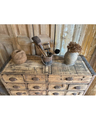 Ancien meuble d'atelier en bois, meuble de quincaillerie