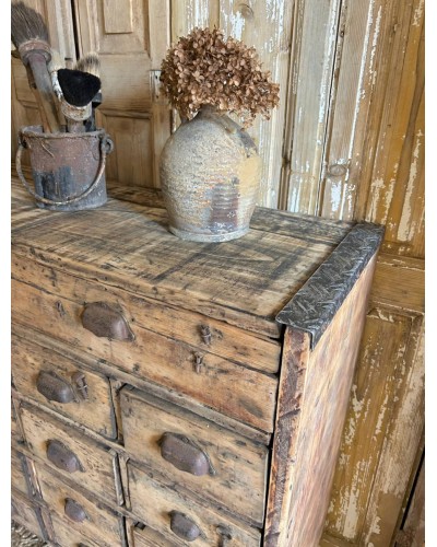 Ancien meuble d'atelier en bois, meuble de quincaillerie