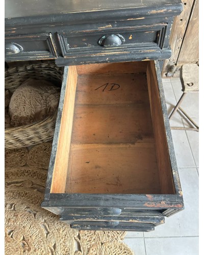Bureau ancien patiné noir, meuble vasque