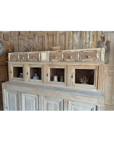 Ancien meuble d'épicerie en bois, vitrines et tiroirs