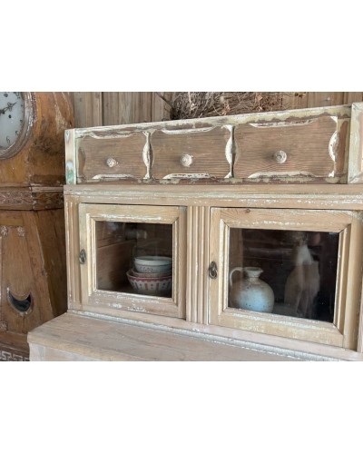 Ancien meuble d'épicerie en bois, vitrines et tiroirs