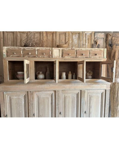 Ancien meuble d'épicerie en bois, vitrines et tiroirs