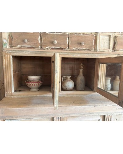 Ancien meuble d'épicerie en bois, vitrines et tiroirs