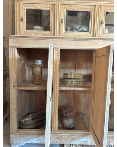 Ancien meuble d'épicerie en bois, vitrines et tiroirs