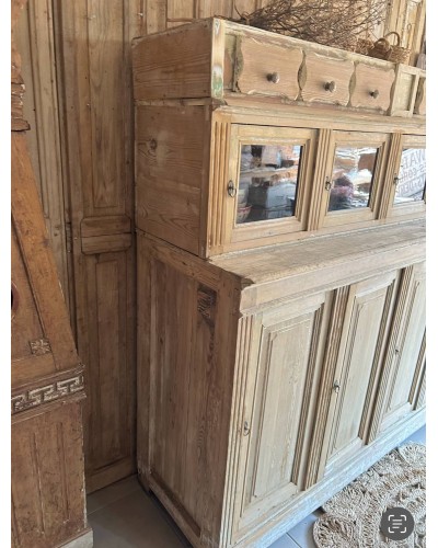 Ancien meuble d'épicerie en bois, vitrines et tiroirs