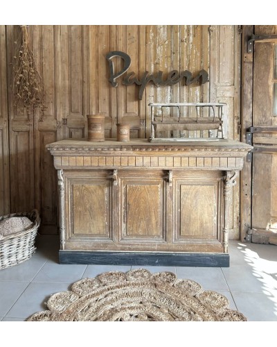 Ancien Comptoir de boutique en bois brut patiné