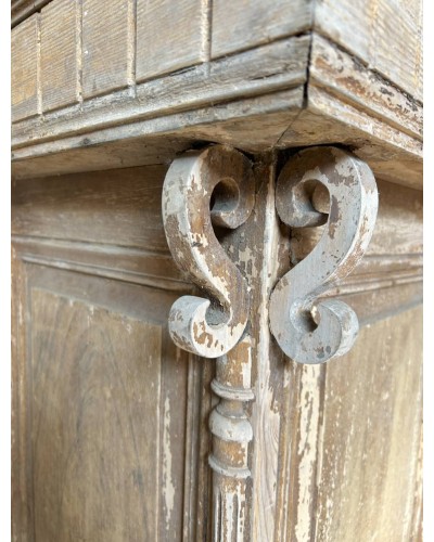 Ancien Comptoir de boutique en bois brut patiné
