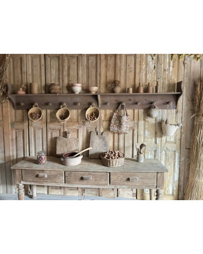 Grande étagère murale ancienne à patères