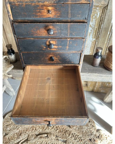 Ancienne layette d'horloger - patine noire & âme d'atelier