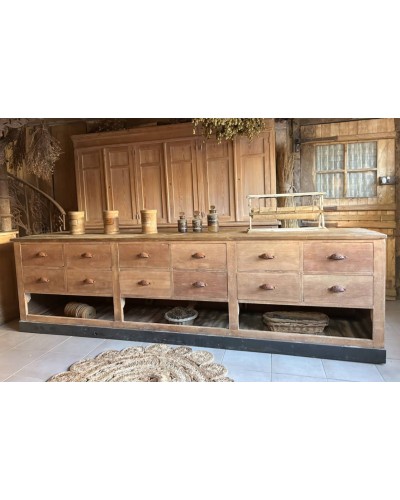 Grand comptoir 12 tiroirs ancien