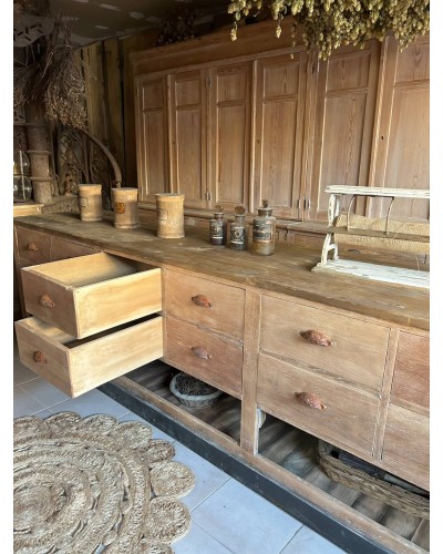 Grand comptoir 12 tiroirs ancien