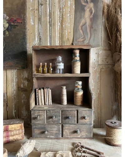Petit meuble étagére ancien à tiroirs, esprit atelier et apothicairerie