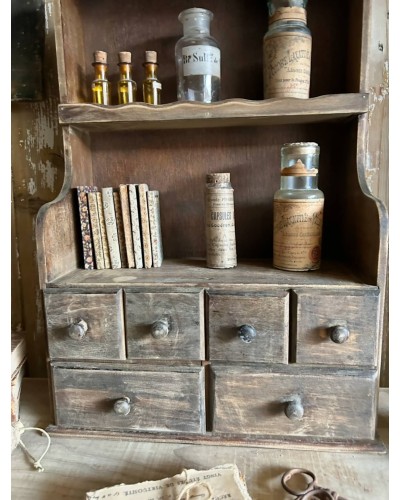 Petit meuble étagére ancien à tiroirs, esprit atelier et apothicairerie