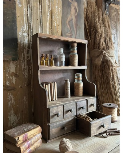 Petit meuble étagére ancien à tiroirs, esprit atelier et apothicairerie