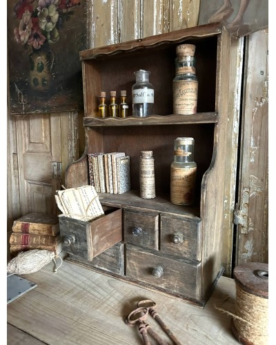 Petit meuble étagére ancien à tiroirs, esprit atelier et apothicairerie