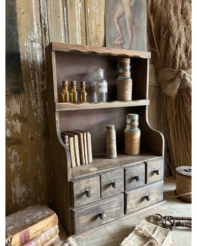 Petit meuble étagére ancien à tiroirs, esprit atelier et apothicairerie