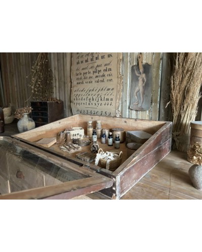 Ancienne vitrine de comptoir en bois et verre