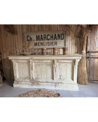 Comptoir ancien de commerce patiné - Portes coulissantes & tiroir - Debut Axe