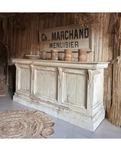 Comptoir ancien de commerce patiné - Portes coulissantes & tiroir - Debut Axe