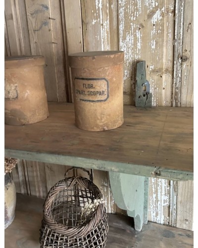 Double étagère ancienne murale en bois patine vert