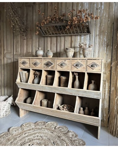 Ancien grainetier en bois - Meuble de métier authentique