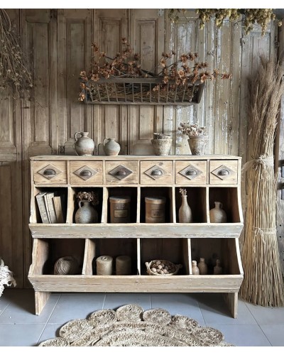 Ancien grainetier en bois - Meuble de métier authentique