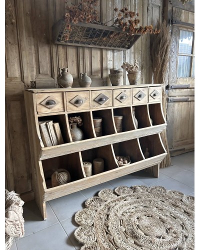 Ancien grainetier en bois - Meuble de métier authentique