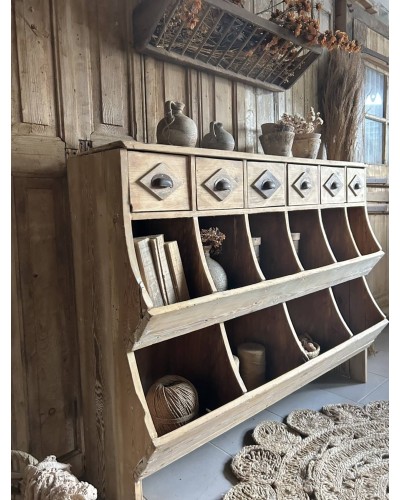 Ancien grainetier en bois - Meuble de métier authentique