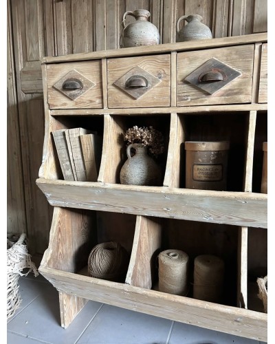 Ancien grainetier en bois - Meuble de métier authentique