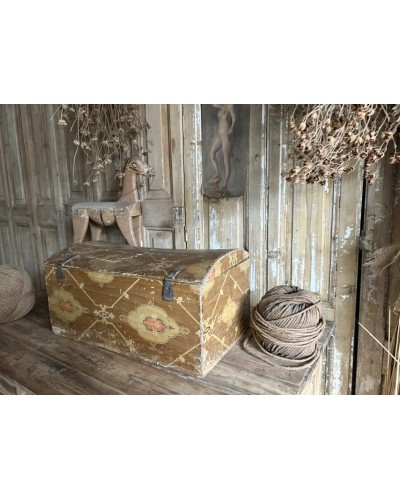 Boite ancienne en bois recouverte de papier peint  ancien fin XIXe