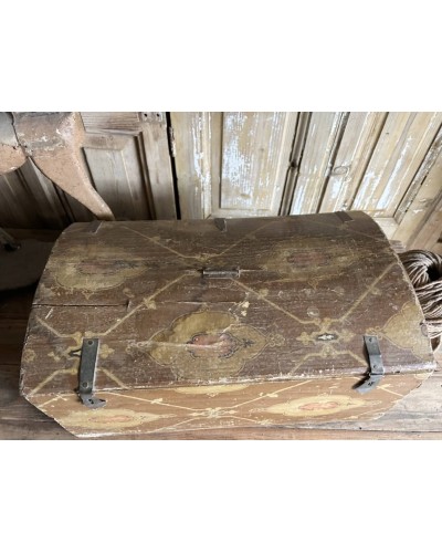 Boite ancienne en bois recouverte de papier peint  ancien fin XIXe