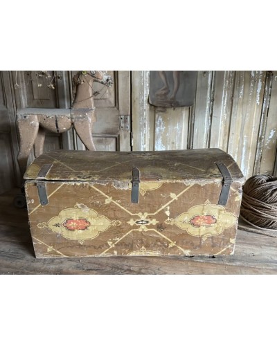 Boite ancienne en bois recouverte de papier peint  ancien fin XIXe
