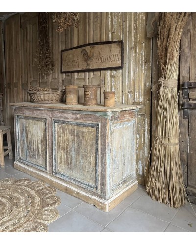 Comptoir ancien patiné - meuble de métier à tiroirs