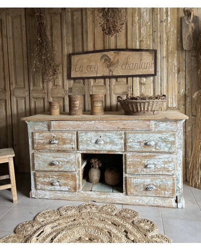 Comptoir ancien patiné - meuble de métier à tiroirs