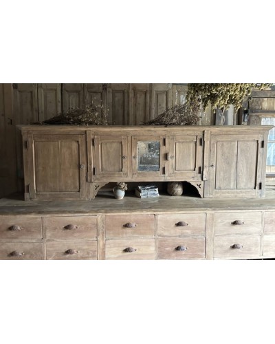 Haut de vaisselier ancien en chêne massif