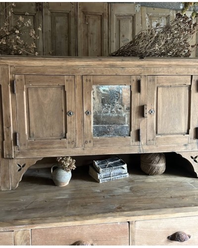 Haut de vaisselier ancien en chêne massif