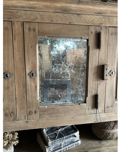 Haut de vaisselier ancien en chêne massif