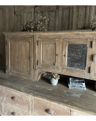 Haut de vaisselier ancien en chêne massif