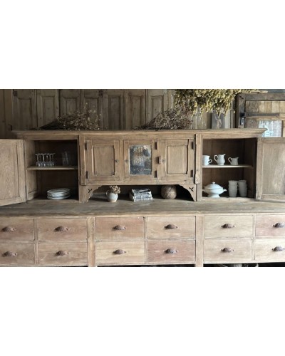 Haut de vaisselier ancien en chêne massif