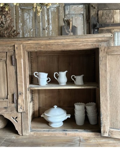 Haut de vaisselier ancien en chêne massif