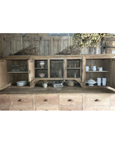 Haut de vaisselier ancien en chêne massif