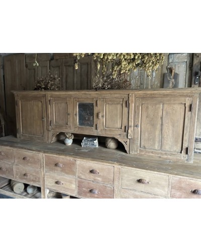 Haut de vaisselier ancien en chêne massif