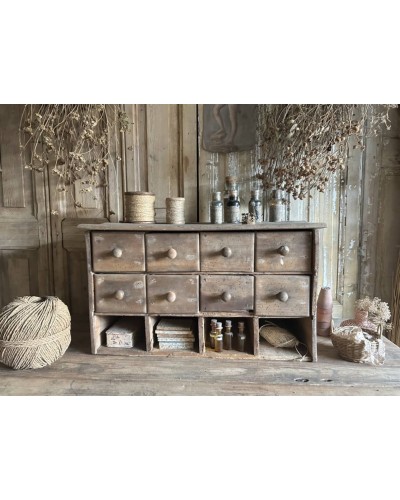 Ancien petit meuble de métier, 8 tiroirs & niches ouvertes