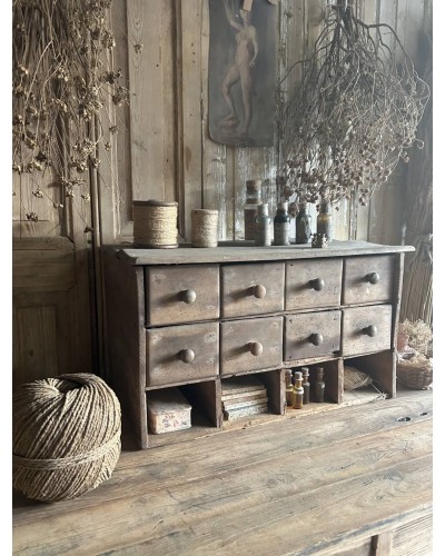 Ancien petit meuble de métier, 8 tiroirs & niches ouvertes