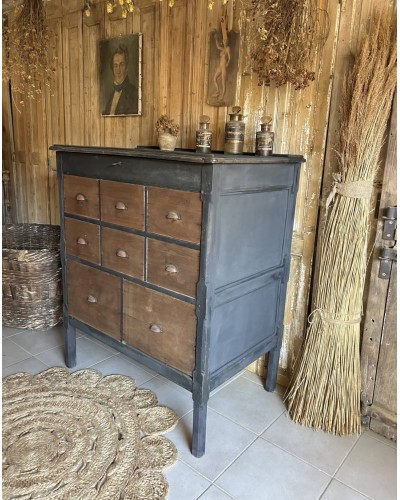 Ancien meuble de métier à tiroirs avec plateau ouvrant