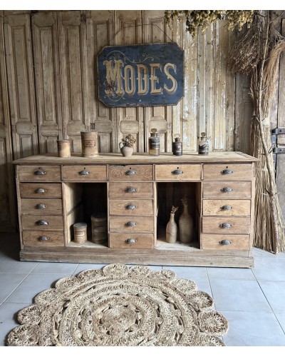 Fabuleux comptoir ancien en chêne avec tiroirs et tablettes rétractables debut XXe