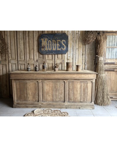 Fabuleux comptoir ancien en chêne avec tiroirs et tablettes rétractables debut XXe