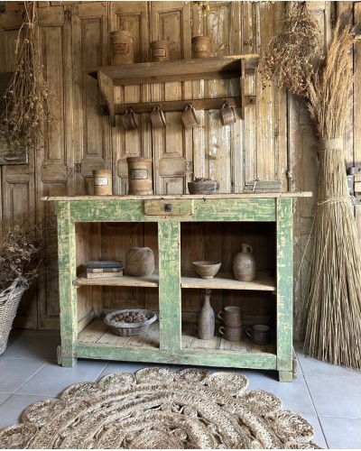 Comptoir ancien à la jolie patine vert forêt