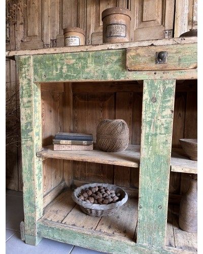 Comptoir ancien à la jolie patine vert forêt